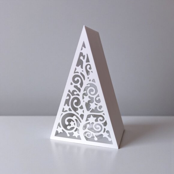 Pyramid Christmas Tree Lantern Tealight Holder w/Tealight LED Candle White - Picture 6 of 13